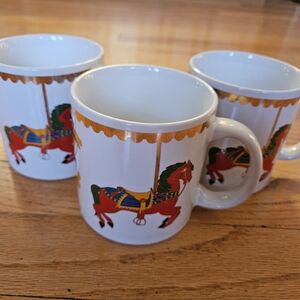 Dayton Hudson & Marshall Feild's 10oz 3 Carousel Horses Coffee/Tea Mugs C. 1990